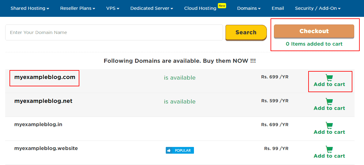 Select a Domain Name